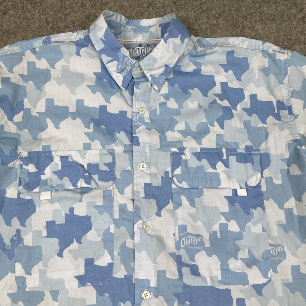 Old Tejas Shirt Medium Texas Camo Print Outdoor Hunting Hiking‎ Fishing Vented